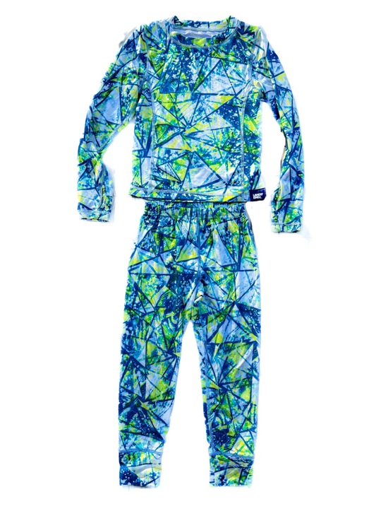 Lands' End Other - Lands End Kids 2-Piece Long Sleeve Pajama Set 4/5 Teal Geometric Silky Boy Girl